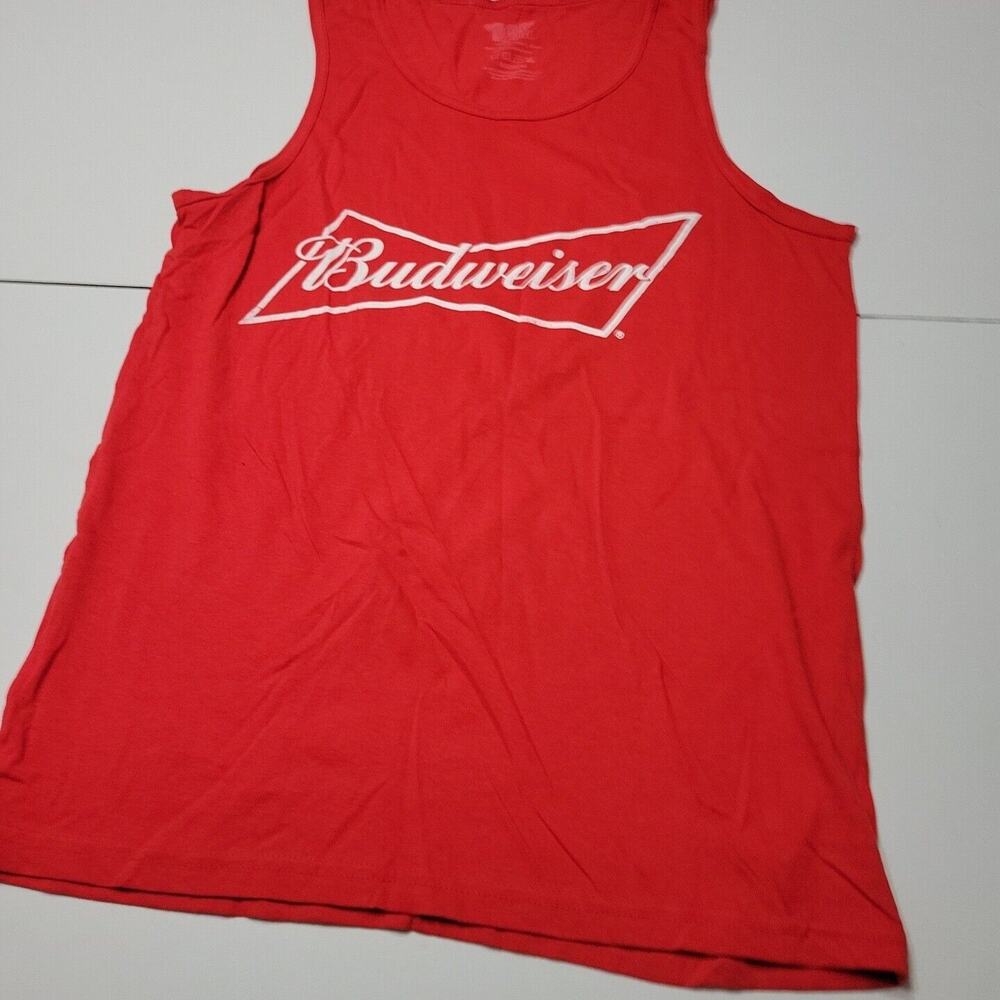Budweiser Shirt Mens Medium Pullover Red Scoop Neck 100% Cotton Sleeveless Logo